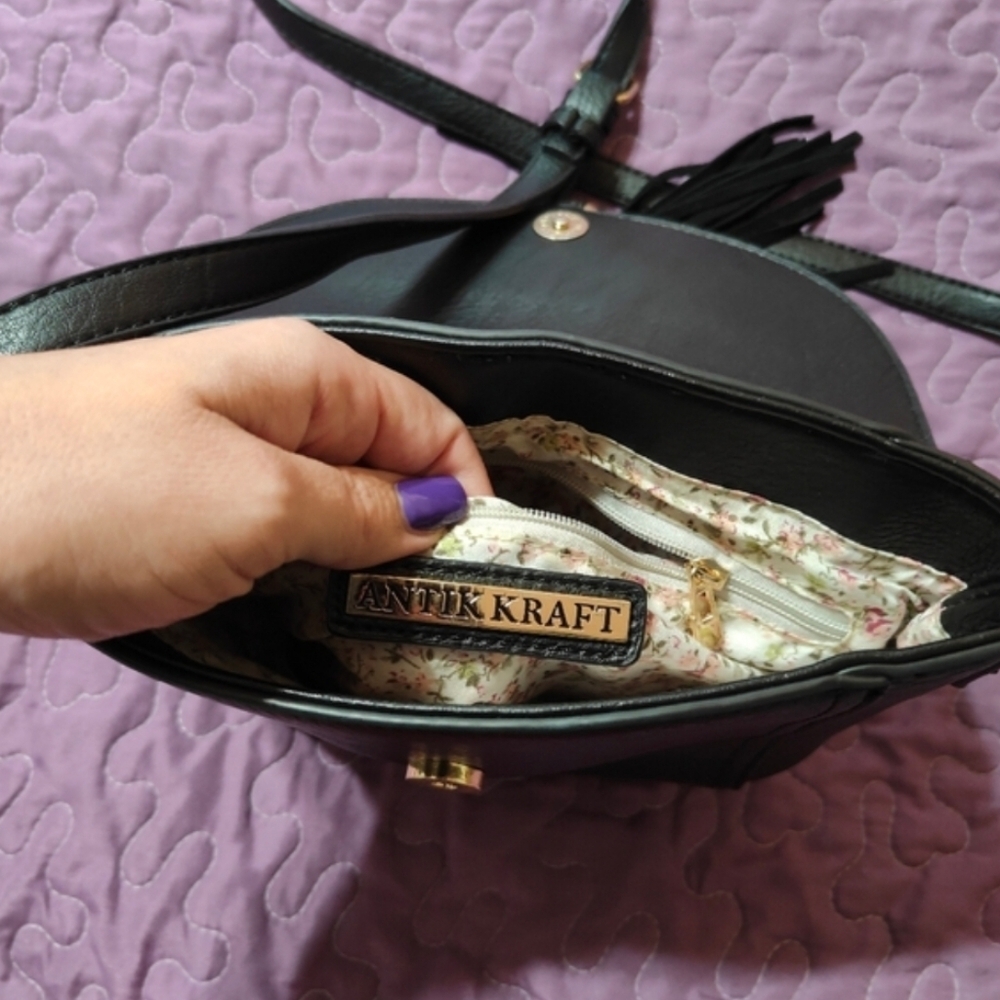 Antik Kraft Black Crossbody Bag With Tassel - Picture 6 of 6
